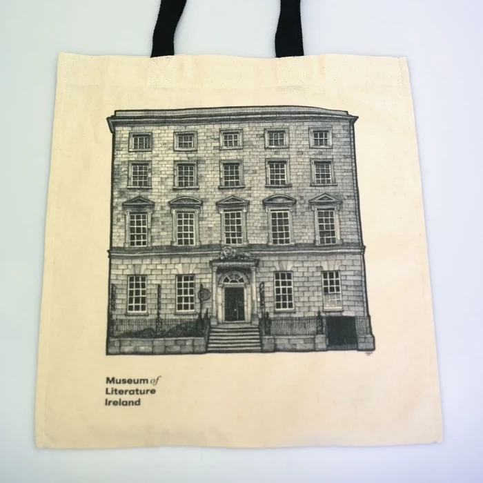 Photograph of a tote bag depicting Newman House.